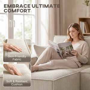 Modular U-shaped sectional sofa with double chaise longue and spring cushions, beige