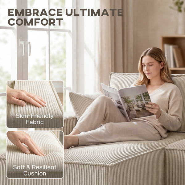 Modular U-shaped sectional sofa with double chaise longue and spring cushions, beige
