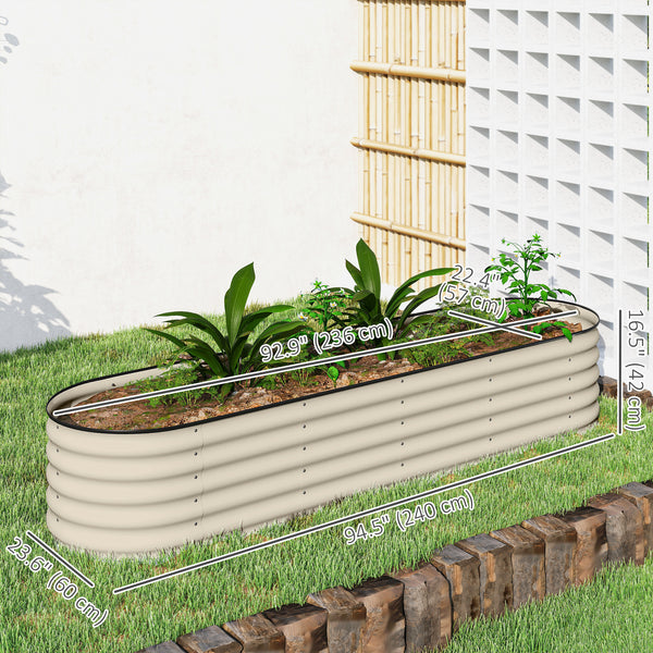Raised galvanized steel planter with safety rim, cream white 