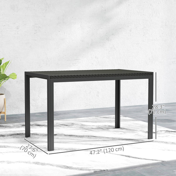 4-seater patio table with synthetic rattan top, black