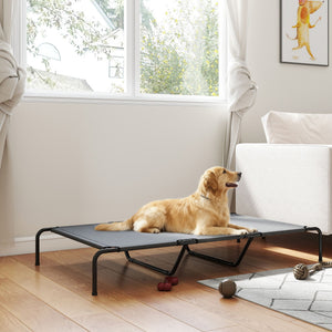 Elevated dog bed with breathable mesh, grey