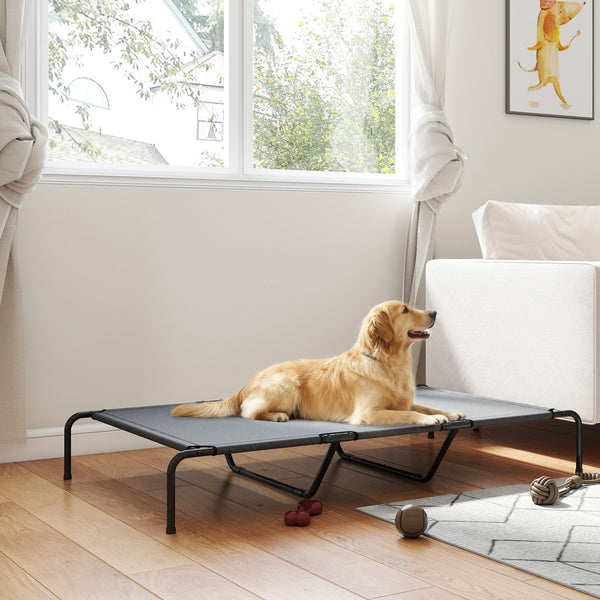 Elevated dog bed with breathable mesh, grey