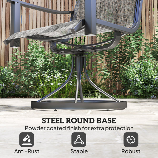 Set of 2 Mesh Patio Swivel Rocker Chairs with High Back and Curved Arms, Grey Blend