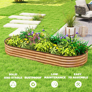 Galvanized raised outdoor planter with metal support, brown