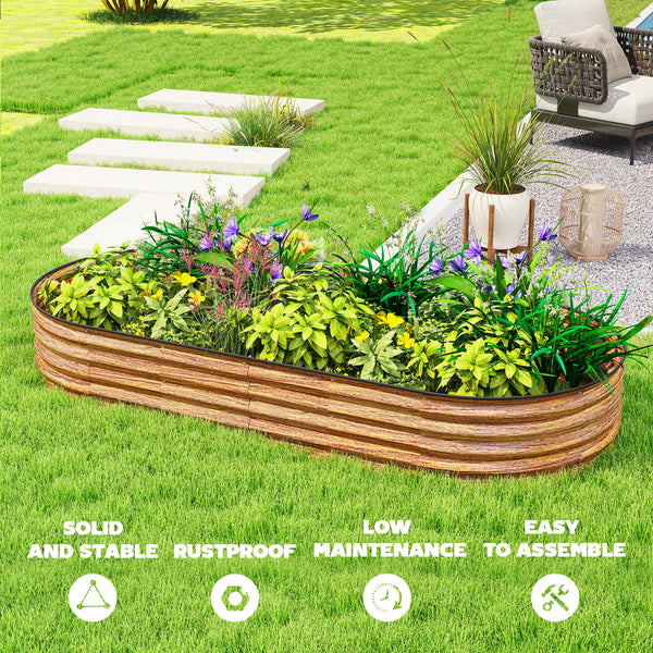 Galvanized raised outdoor planter with metal support, brown