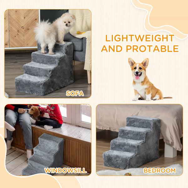4-Step Dog Ramp for Sofa, Bed and Armchair, with Removable Cover, Light Grey
