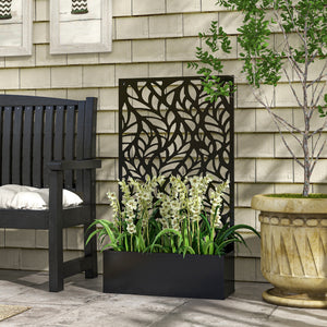 Metal outdoor screen with raised planter