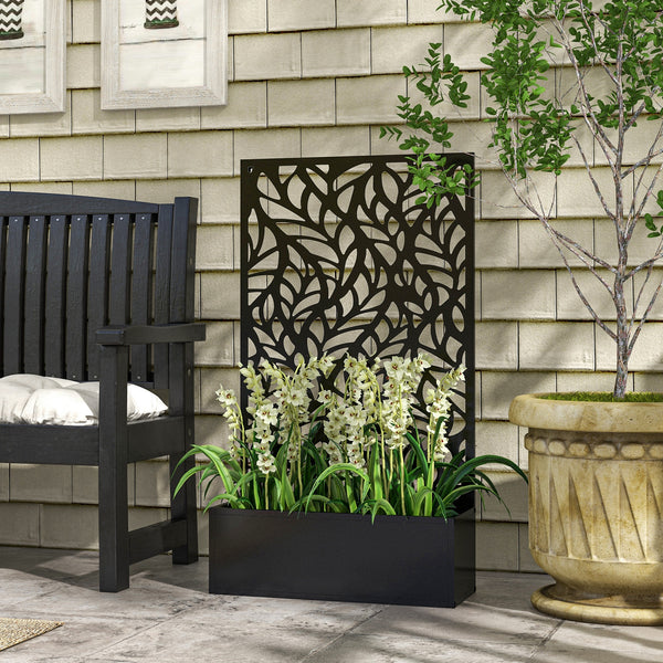 Metal outdoor screen with raised planter
