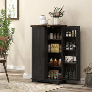 Country Style Pantry with Doors and Adjustable Shelves, Black