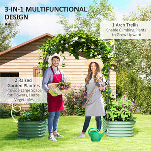 Galvanized raised planters with arched trellis