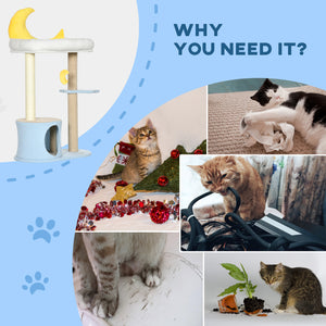 Cat tree with Teddy fleece bed, scratching post, hanging toy, star platform