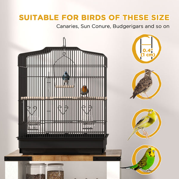 58cm Bird Cage, Finches, Canaries, Parrots with Doors and Perches, 2 Feeders, Pet Supplies, Black 