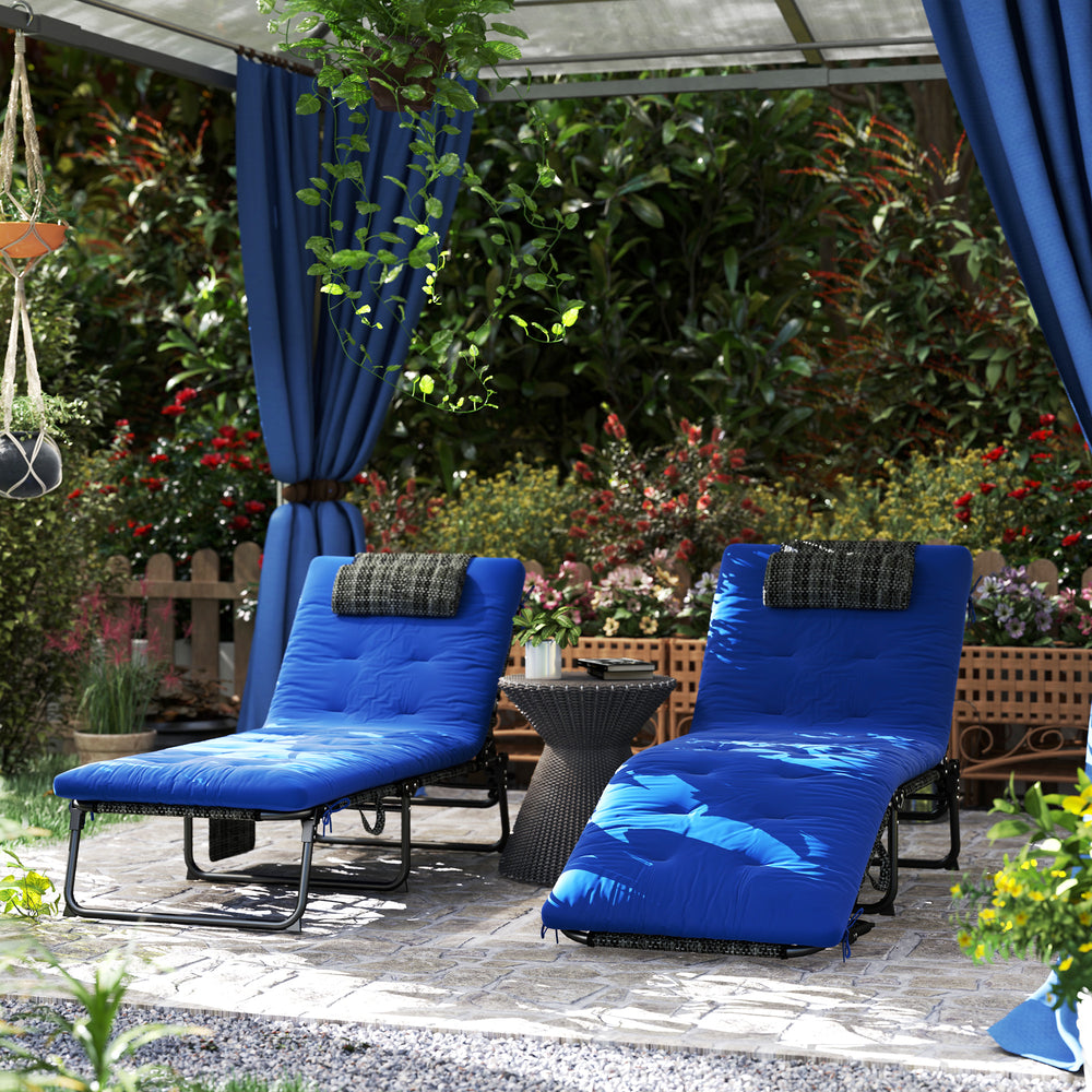 Set of 2 Folding Lounge Chairs with 4-Level Reclining Backrest with Cushion, Breathable Mesh Fabric, Side Pocket, Headrest, Blue