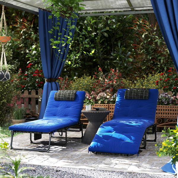 Set of 2 Folding Lounge Chairs with 4-Level Reclining Backrest with Cushion, Breathable Mesh Fabric, Side Pocket, Headrest, Blue