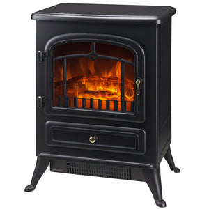 40cm Freestanding Electric Fireplace with Wood Burning Flame 750/1500W Black