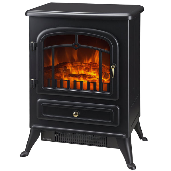 40cm Freestanding Electric Fireplace with Wood Burning Flame 750/1500W Black
