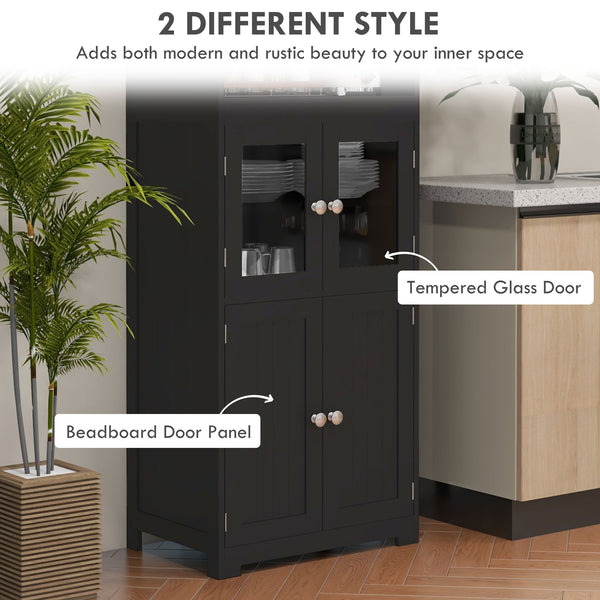Sideboard with shelf, 4 doors with adjustable shelf, black