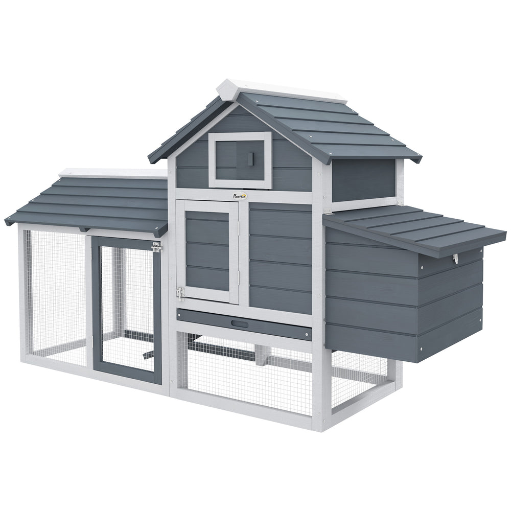 60" Wooden Chicken Coop with 2 Doors, Nest Box, and Removable Tray