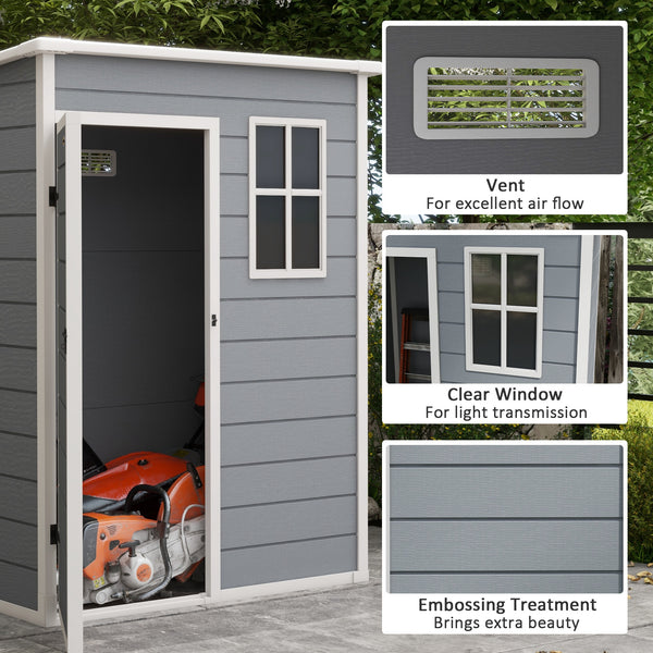 5 x 3 ft Garden Shed with Floor, Outdoor Storage Shed with Lockable Door, Window and Vent, Grey