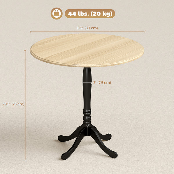 Dining table for 2 to 4 people, modern round with central steel base, 80 cm, natural wood and black