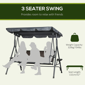 3-Seat Patio Swing Chair, Outdoor Canopy Swing Glider with Adjustable Shade, Rattan Seat and Steel Frame, for Porch, Garden, Poolside, Dark Grey
