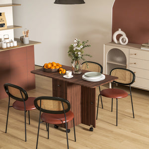 Drop-leaf dining table on casters with drawers, brown