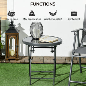 Round folding outdoor side table, black