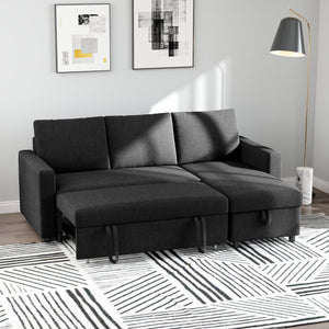 3-seater convertible sectional sofa with pull-out bed, reversible chaise longue and storage – Black