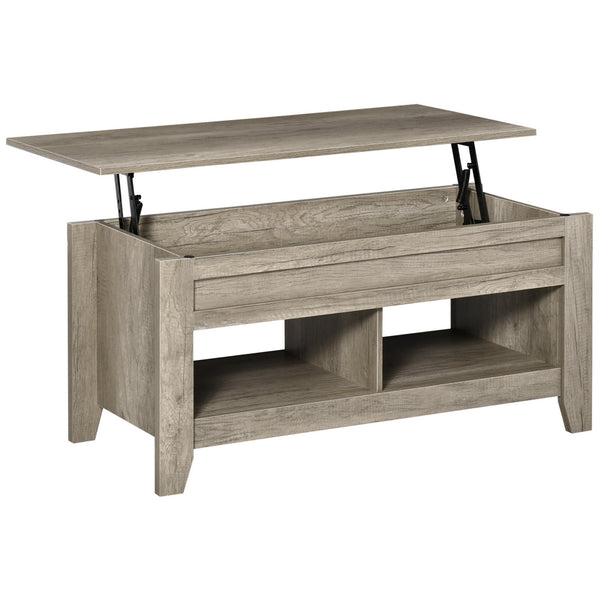 Lift-up center table for living room, oak effect