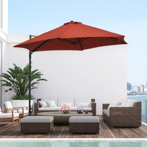 8.5ft Cantilever Patio Umbrella with 360° Rotation and Cross Base, Wine Red