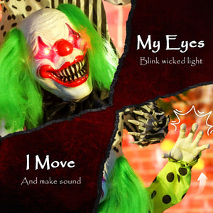 Animated Halloween decoration with 3 stacked clowns, movements, sounds and lights – Multicolor