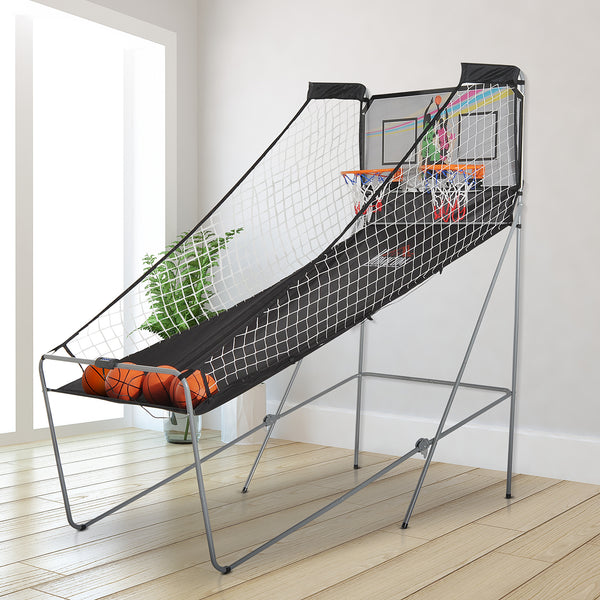 Système de basket-ball d’intérieur à deux paniers pliables avec capteurs de score pour jeu à deux joueurs
