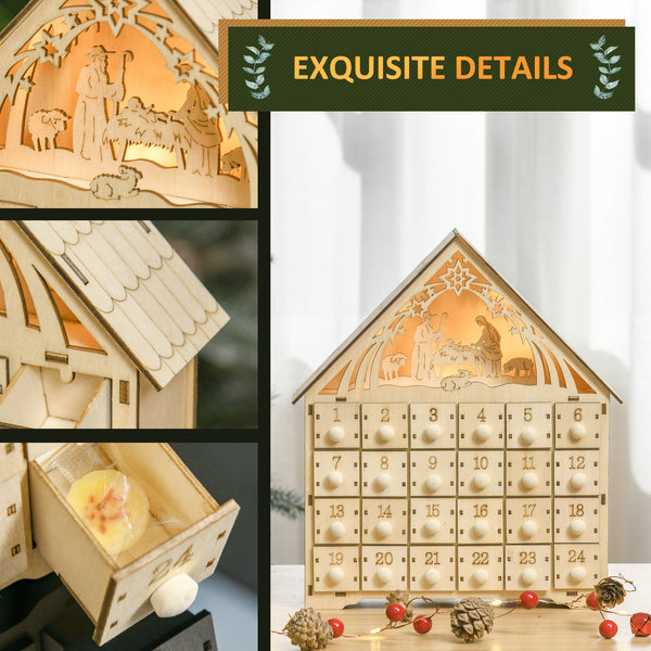 24-day illuminated wooden Christmas Advent calendar