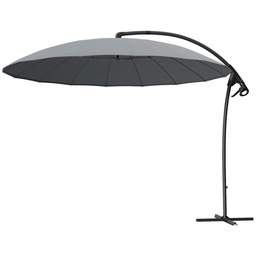 2.7m Cantilever Umbrella with 16 Fiberglass Ribs, Offset Hanging Umbrella, Patio Umbrella with Crank and Cross Base, Grey