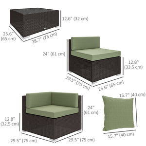 7 Piece Outdoor Rattan Furniture Set, Wicker Corner Sofa, Light Green