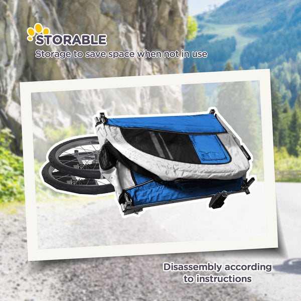 2-in-1 Dog Bike Trailer, Travel Mount with Suspension, Hitch, Storage Pockets, Blue