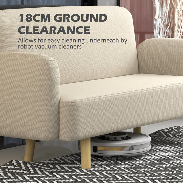 2 seater sofa in velvet fabric with upholstery and wooden legs, cream white