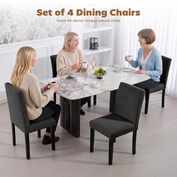 Set of 4 dining chairs with rubberwood legs and padded seats, black