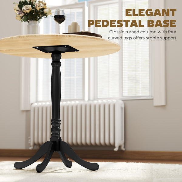 Dining table for 2 to 4 people, modern round with central steel base, 80 cm, natural wood and black