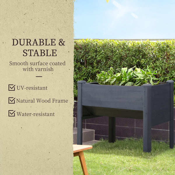 Raised wooden plant stand with hooks, grey
