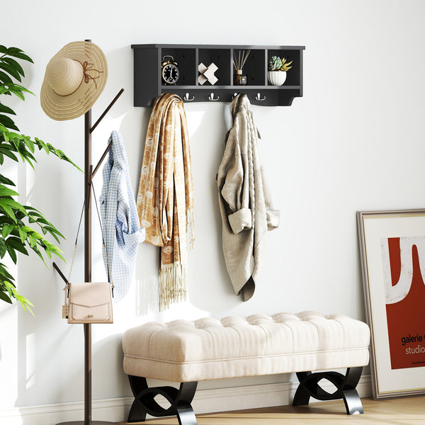 Wall-mounted coat rack with shelf, black