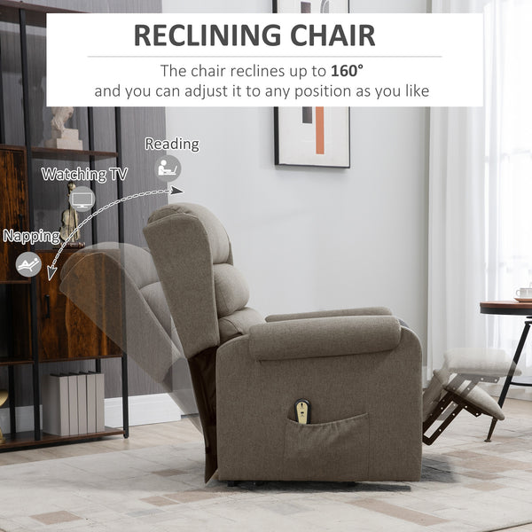 Lift chair for the elderly with footrest and side pockets, brown