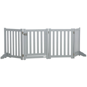 Foldable dog gate with door and 4 panels, gray