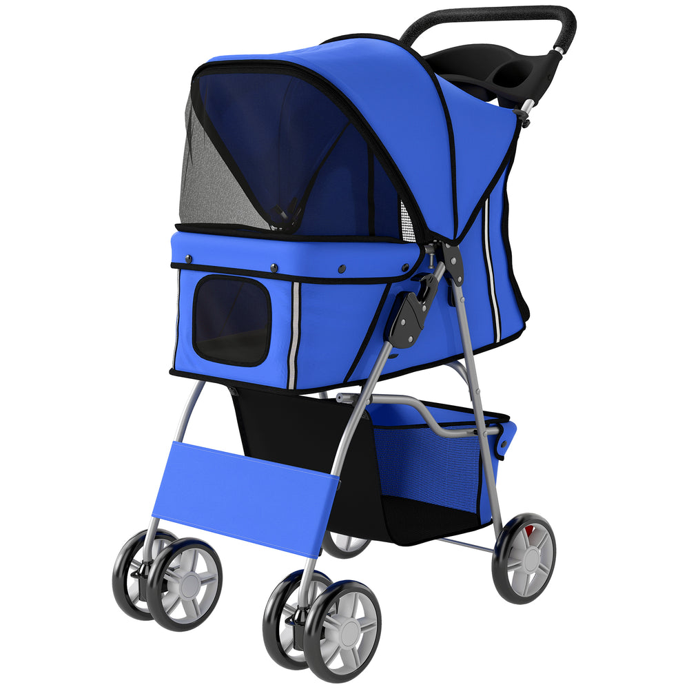 Foldable pet stroller, blue