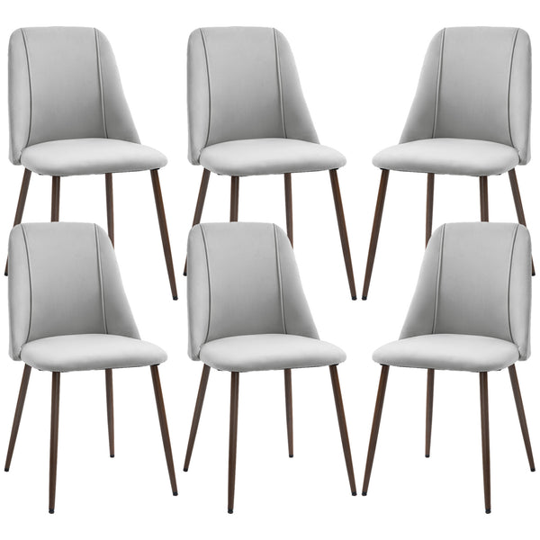 Set of 6 velvet upholstered chairs with steel backrest and legs, grey