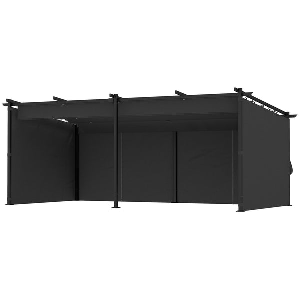 10' x 20' Retractable Metal Pergola with Sidewalls, UPF30+ Outdoor Gazebo, Black