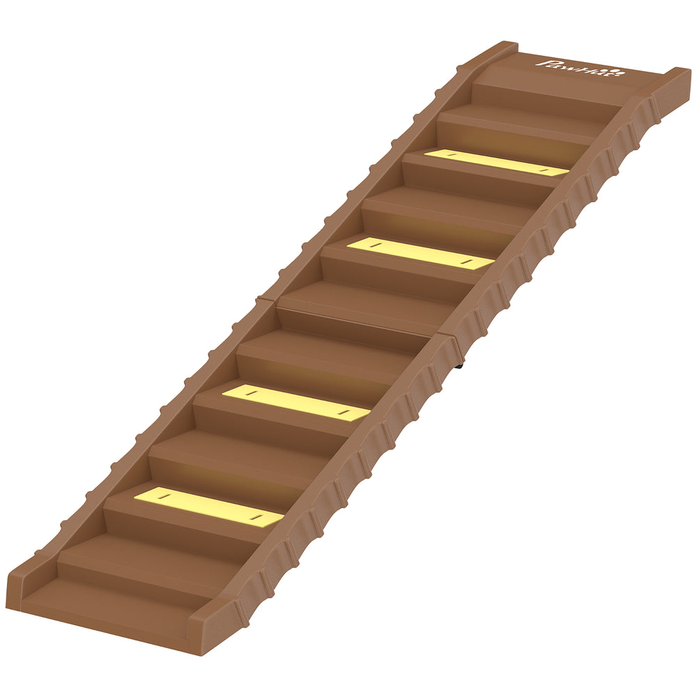 Foldable dog ramp, 10 steps, 55 lb capacity, brown
