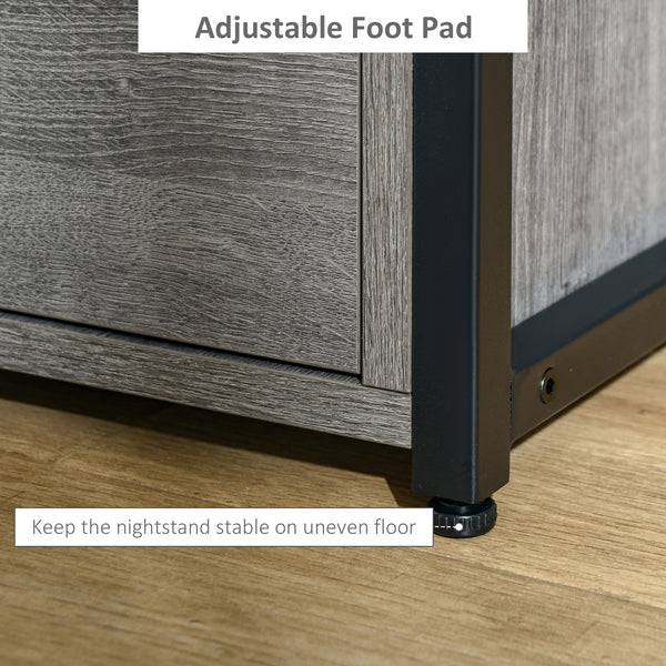 Bedside table with 2 drawers and storage shelf, gray