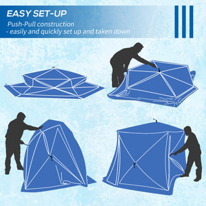 Insulated ice fishing shelter for 4 people, portable and foldable with carry bag and two doors, for temperatures down to -30°C, black