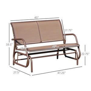 Two-seater rocking chair with breathable mesh fabric, coffee brown